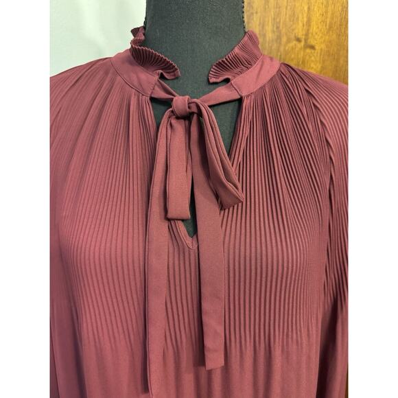 Ralph Lauren Blouse Womens XL Tie Neck LRL Crinkle Top Burgundy Office Career - Picture 2 of 8